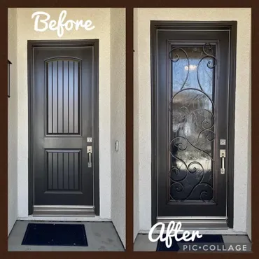 A before and after comparison of a door
