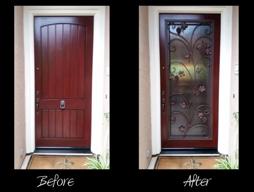 A comparison of a red brown door
