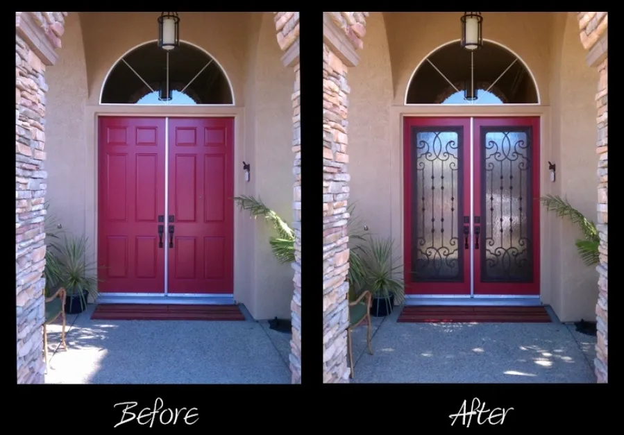 A before and after picture of the front door.