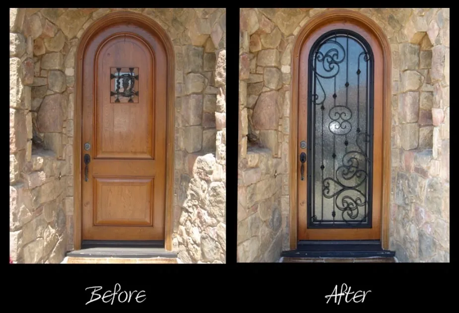 A before and after picture of a door.