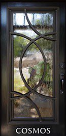 A door with a glass window and metal frame.