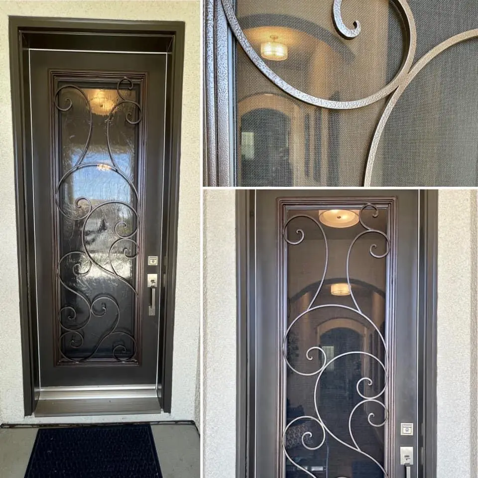 A collage of photos with different doors.